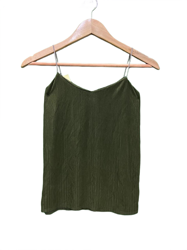Green Pleated V-Neck Cami Top