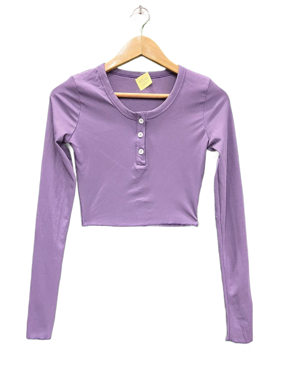 Purple Ribbed Button-Up Cropped Top
