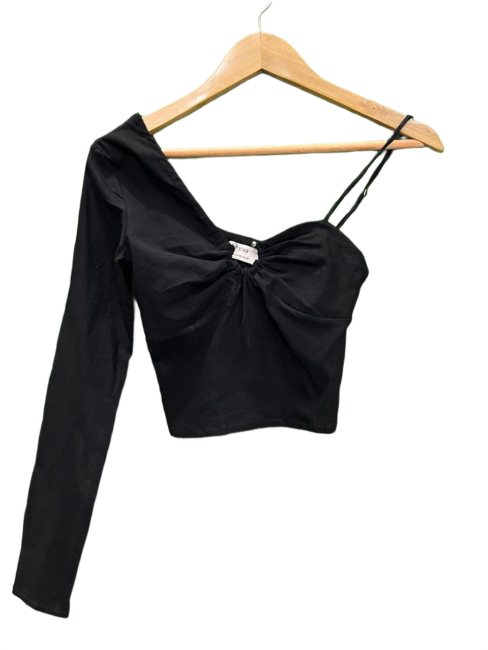 Bershka Black Ribbed One-Shoulder Crop Top