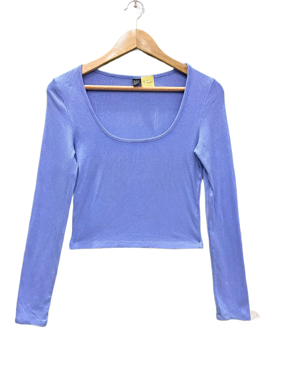 Shein Blue Ribbed Scoop Neck Crop Top