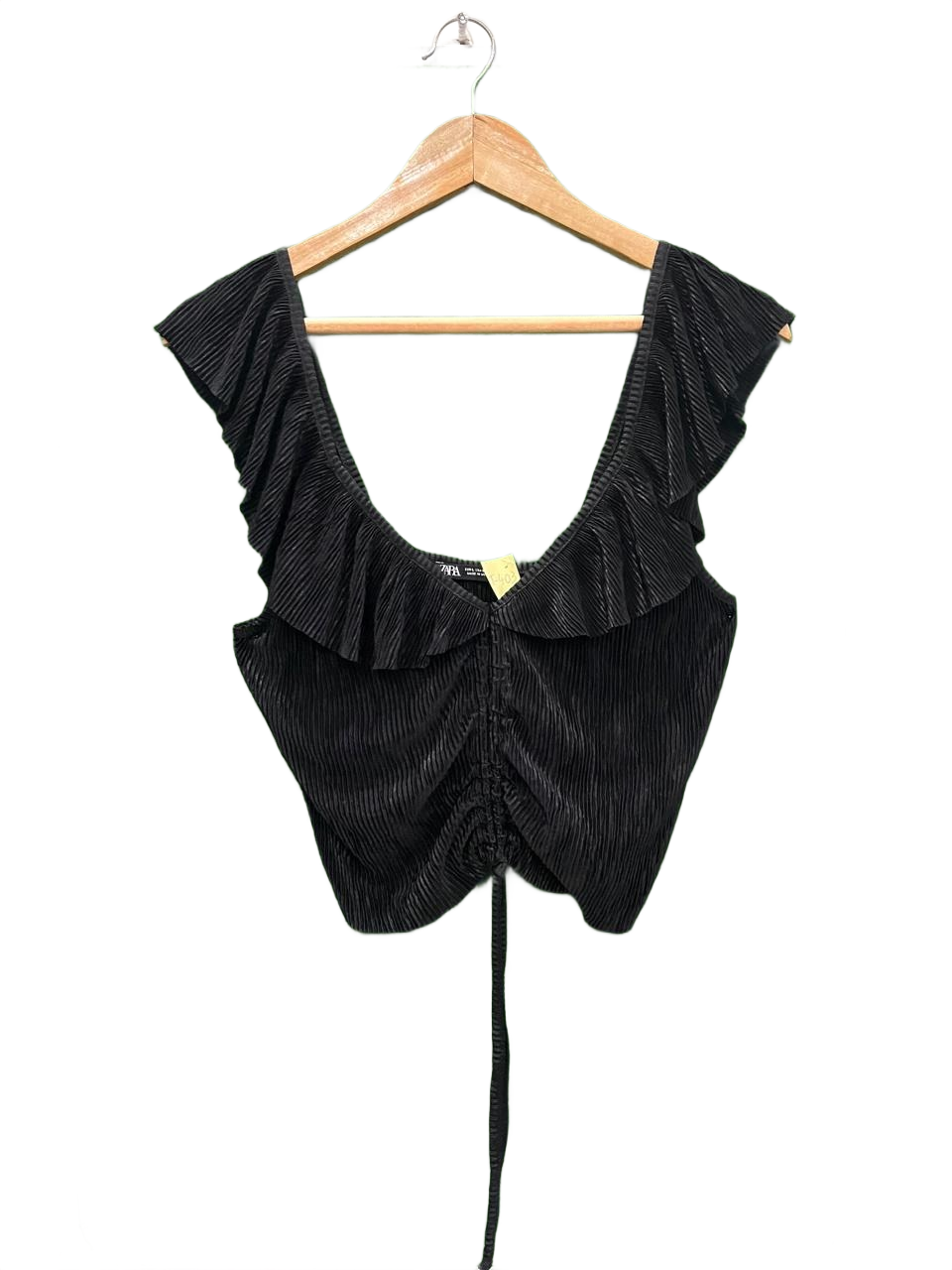 Zara Black Pleated Drawstring Crop Top