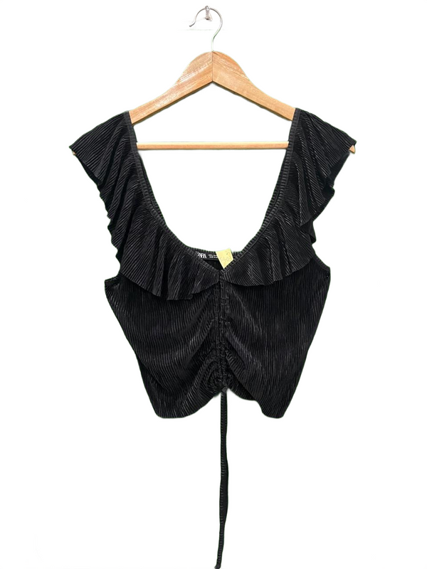 Zara Black Pleated Drawstring Crop Top