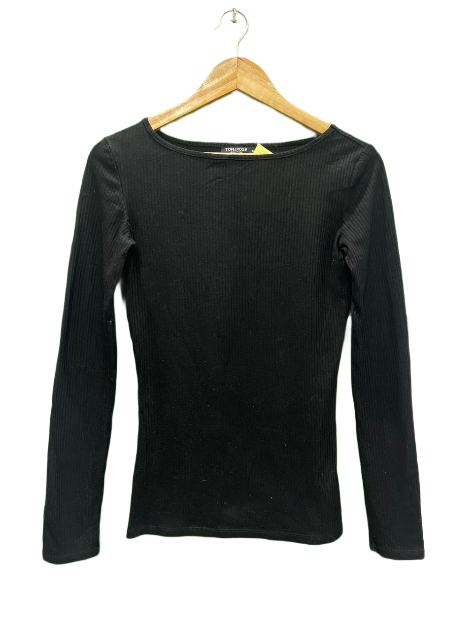 Black Ribbed Long Sleeve Top