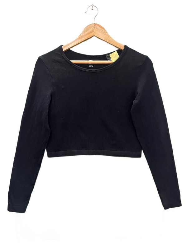 H&M Black Ribbed Long Sleeve Crop Top