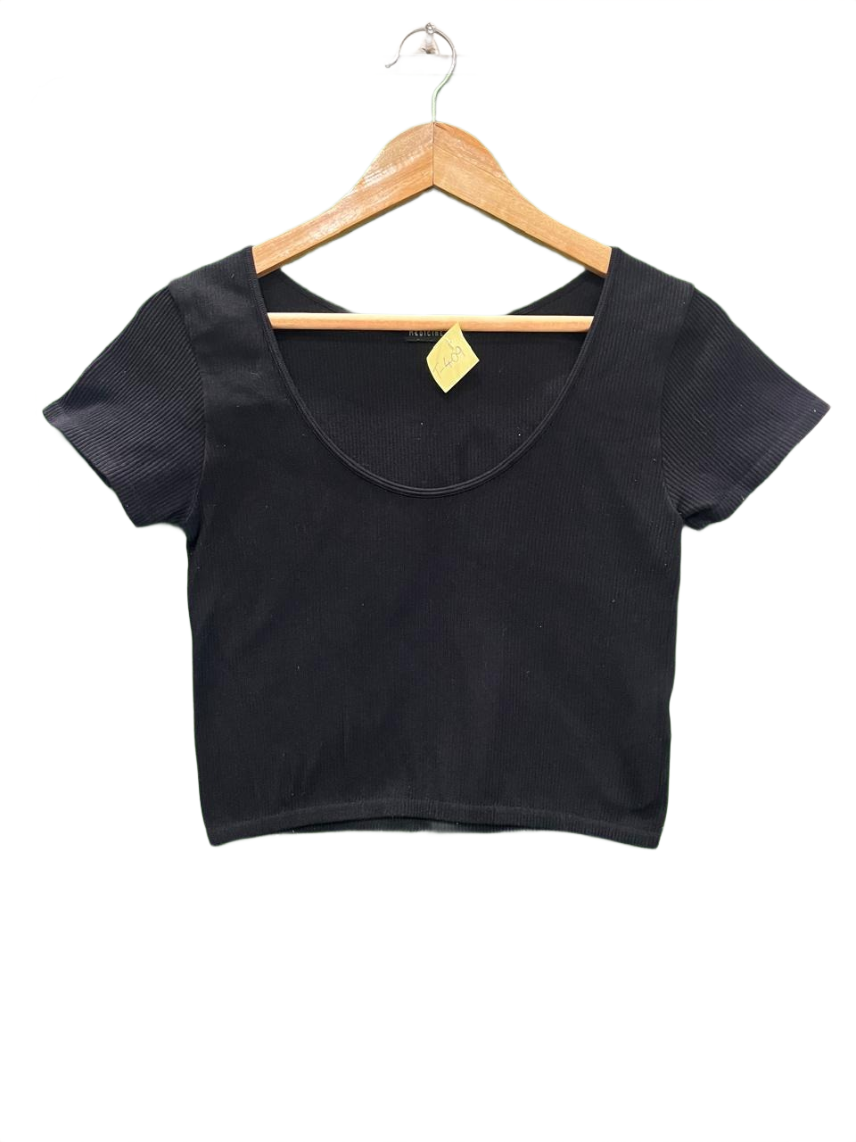Black Cropped Ribbed Tee