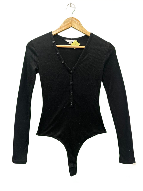H&M Black Ribbed Long Sleeve Bodysuit