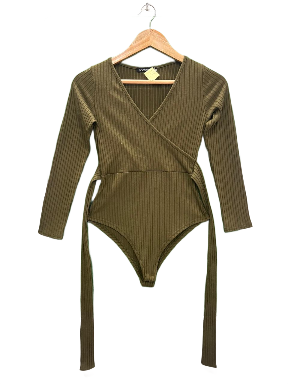 BooHoo Ribbed Wrap Bodysuit