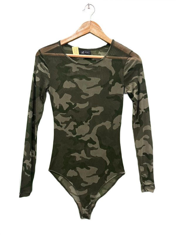 Camouflage Mesh Long Sleeve Bodysuit