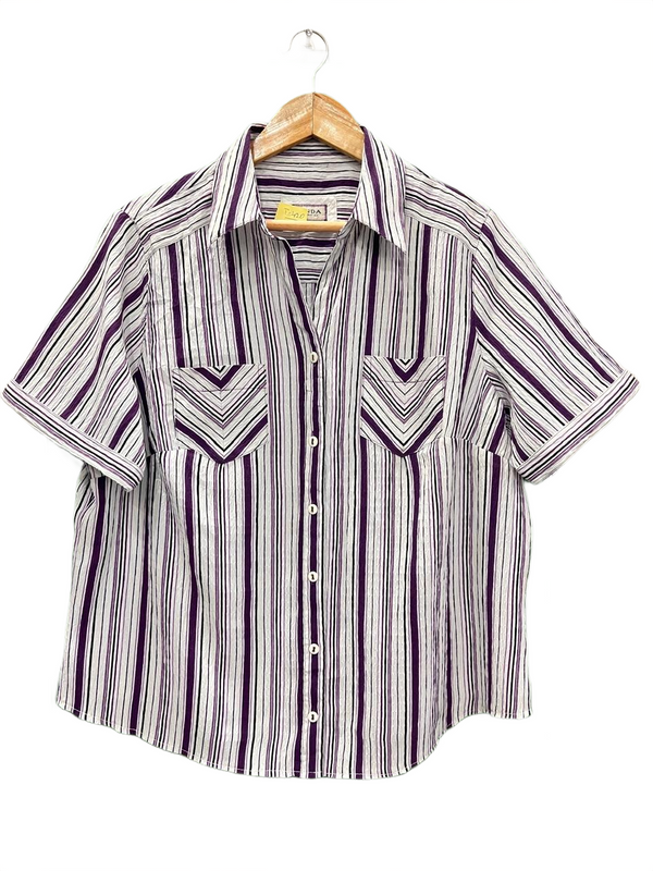 Vintage Purple & White Striped Button-Down Shirt