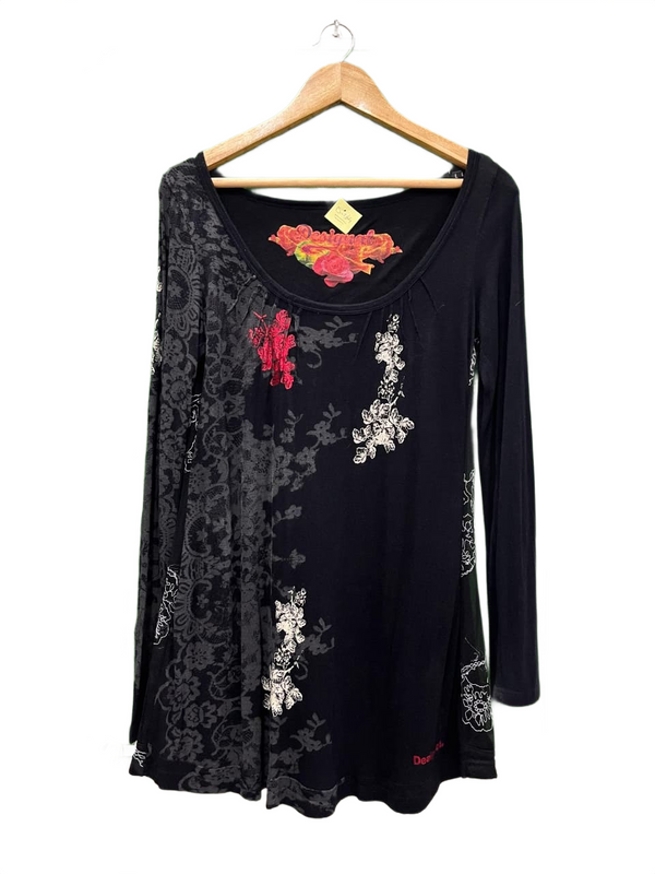 Desigual Black Floral Long Sleeve Top