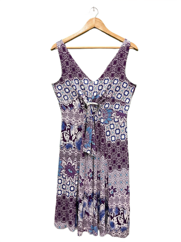 Purple Floral Geometric Print Dress