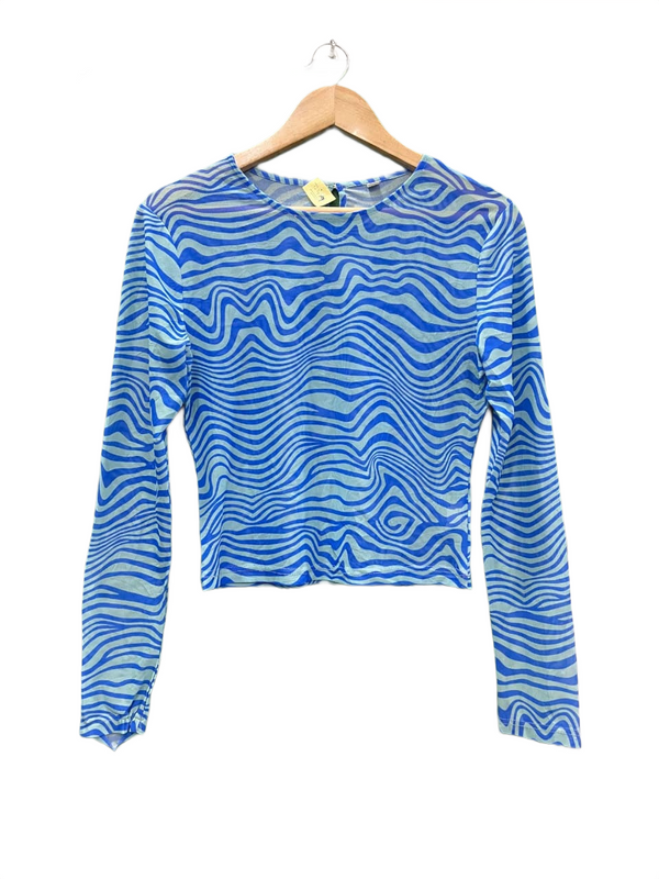 Zebra Print Mesh Long Sleeve Crop Top