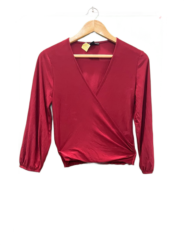 Red V-Neck Wrap Top