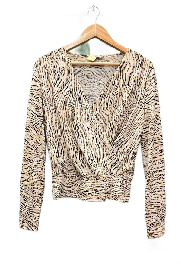 H&M Zebra Print Wrap Front Long Sleeve Top