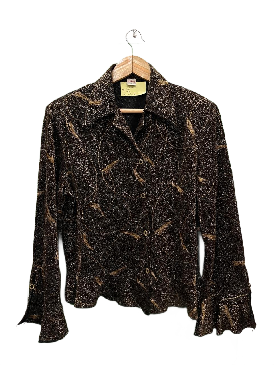 Sparkly Gold & Black Abstract Print Long Sleeve Top