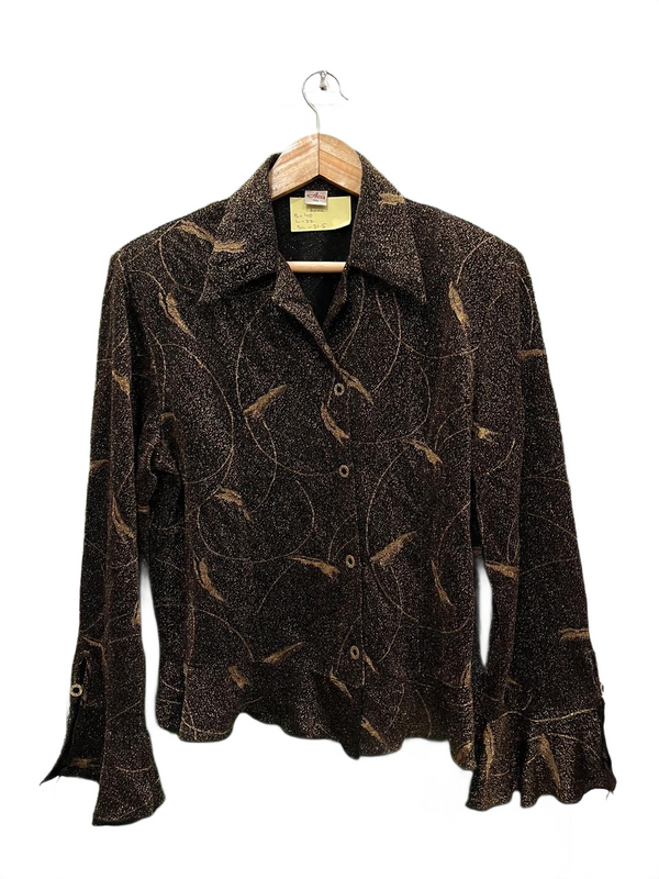 Sparkly Gold & Black Abstract Print Long Sleeve Top