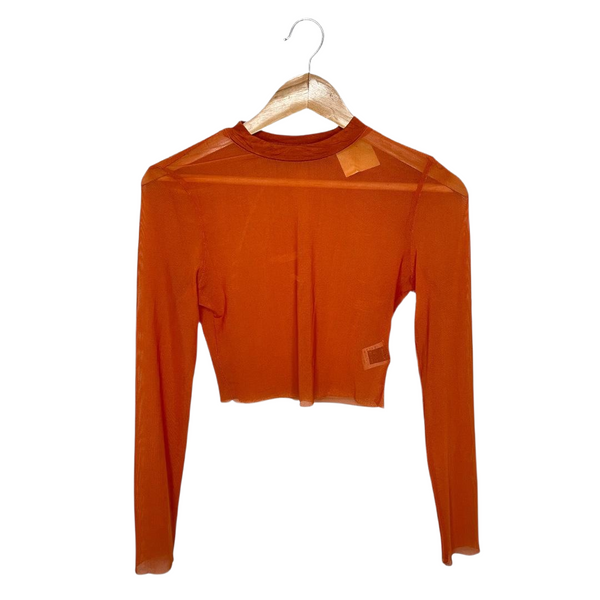 Shein Orange Mesh Long Sleeve Crop Top