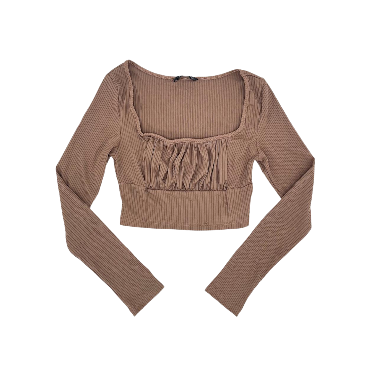 Shein Ribbed Square Neck Long Sleeve Crop Top