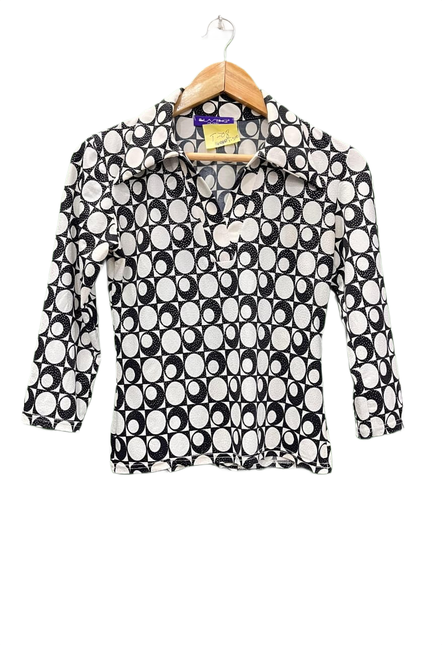 Vintage 2000s Black & White Circle Graphic Top