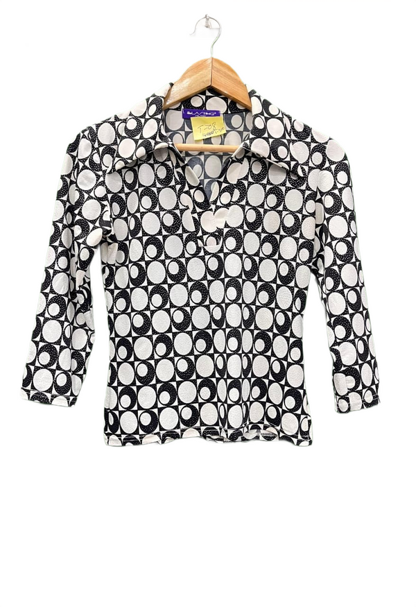 Vintage 2000s Black & White Circle Graphic Top