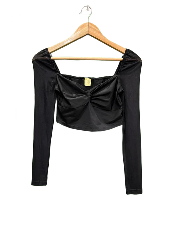 Black Princess Polly Tilly Long Sleeve Crop Top