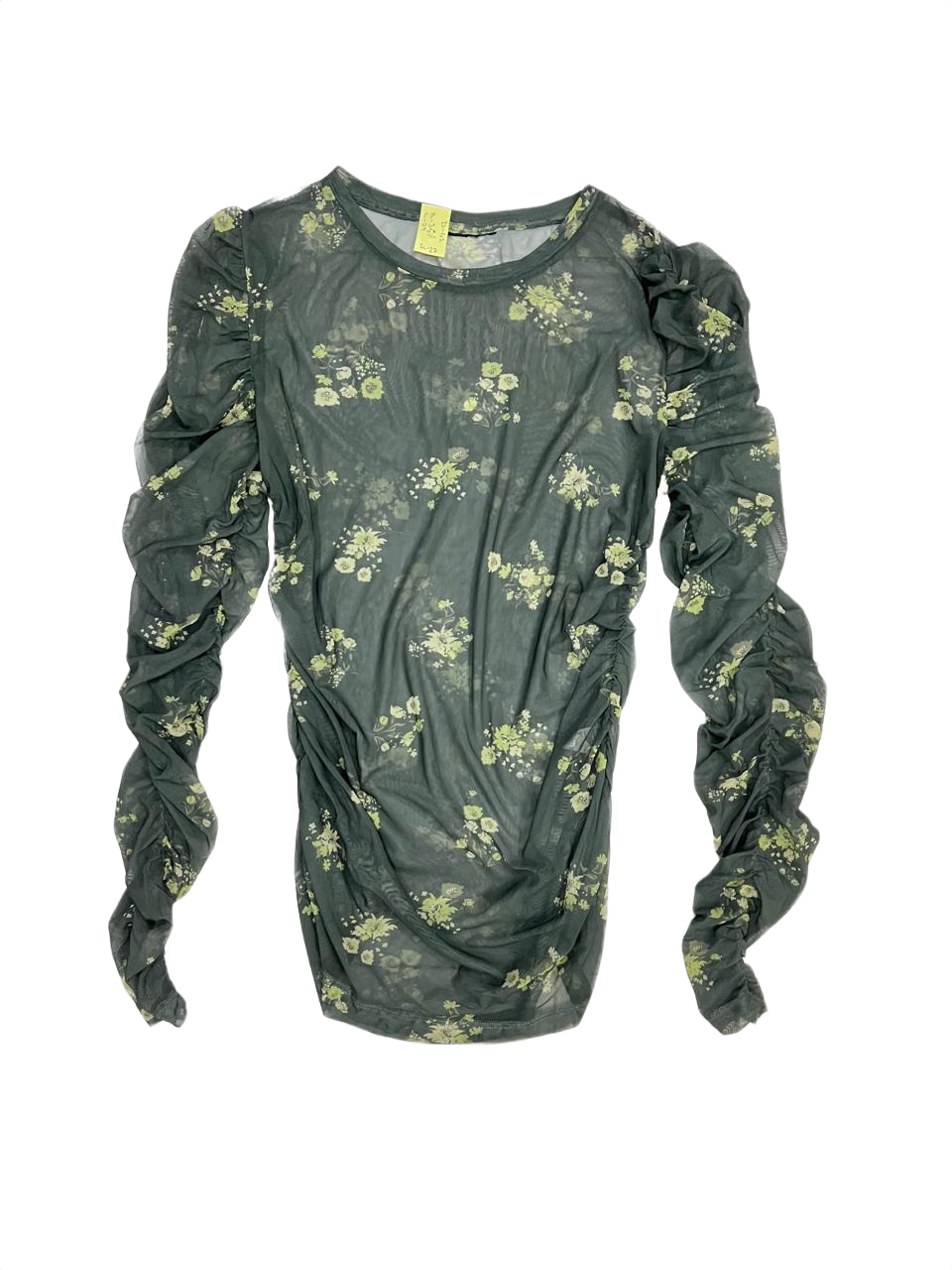 Ditsy Floral Green Mesh Long Sleeve Top