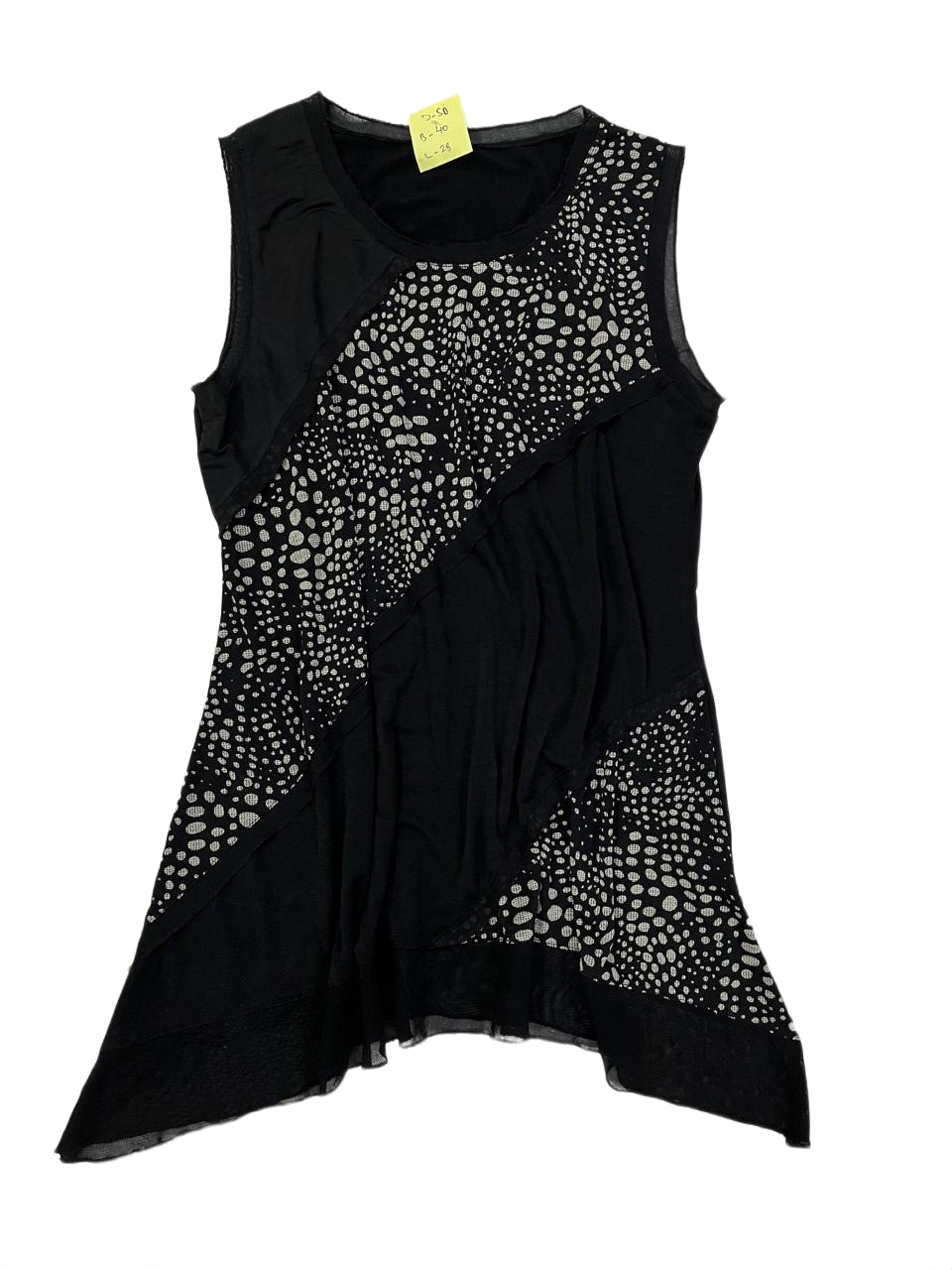 Black Asymmetrical Hem Patterned Sleeveless Tunic Dress