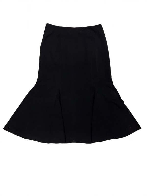 Fishtail Hem Black Midi Skirt