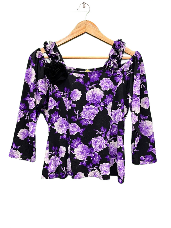 Purple Floral Cold Shoulder Top