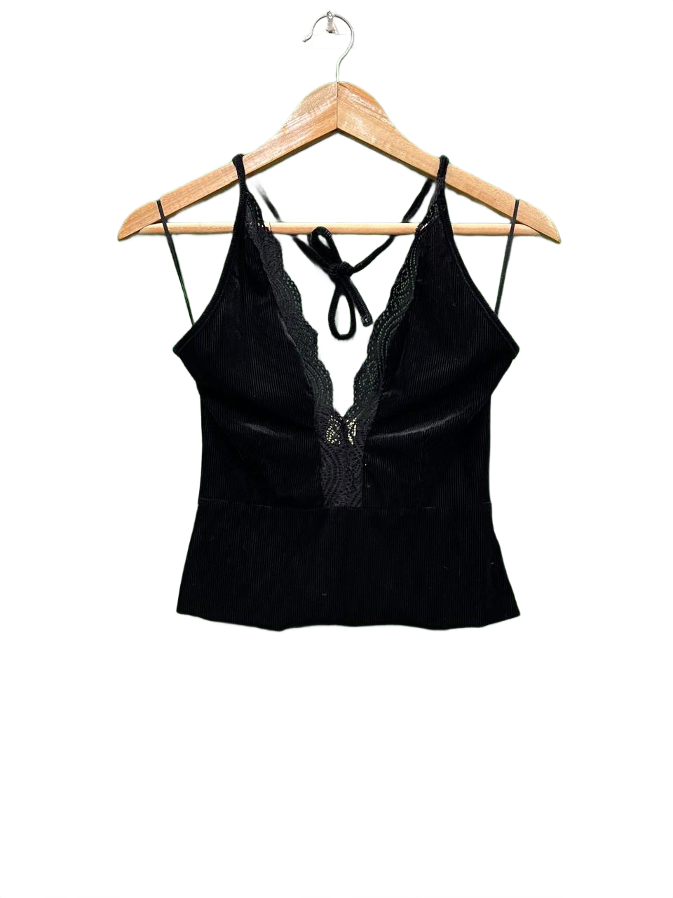 Black Lace Trim Halter Neck Cami Top