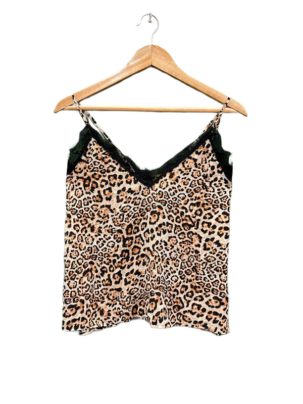 Leopard Print Lace Trim Cami Top