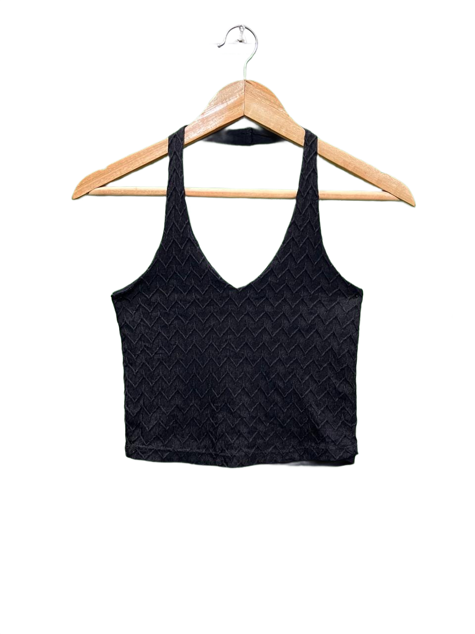 Black Textured Halter Top