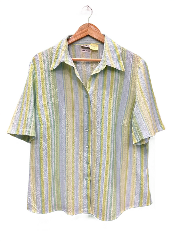 Pastel Stripe Short Sleeve Button-Down Top