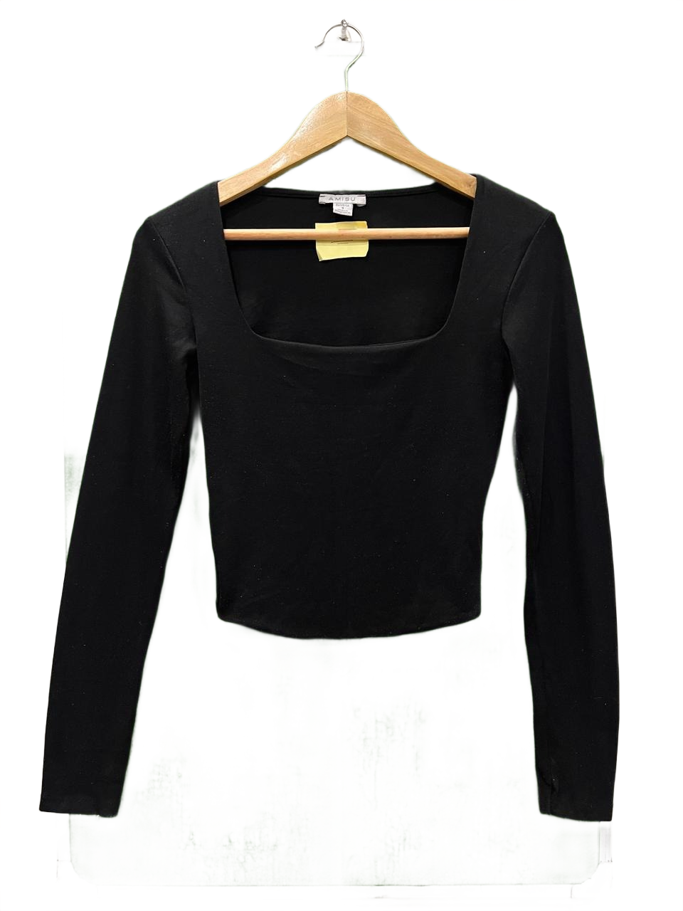 Black Ribbed Square Neck Top
