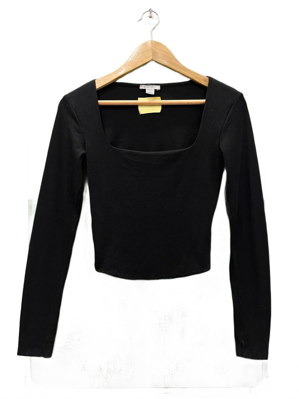Black Ribbed Square Neck Top