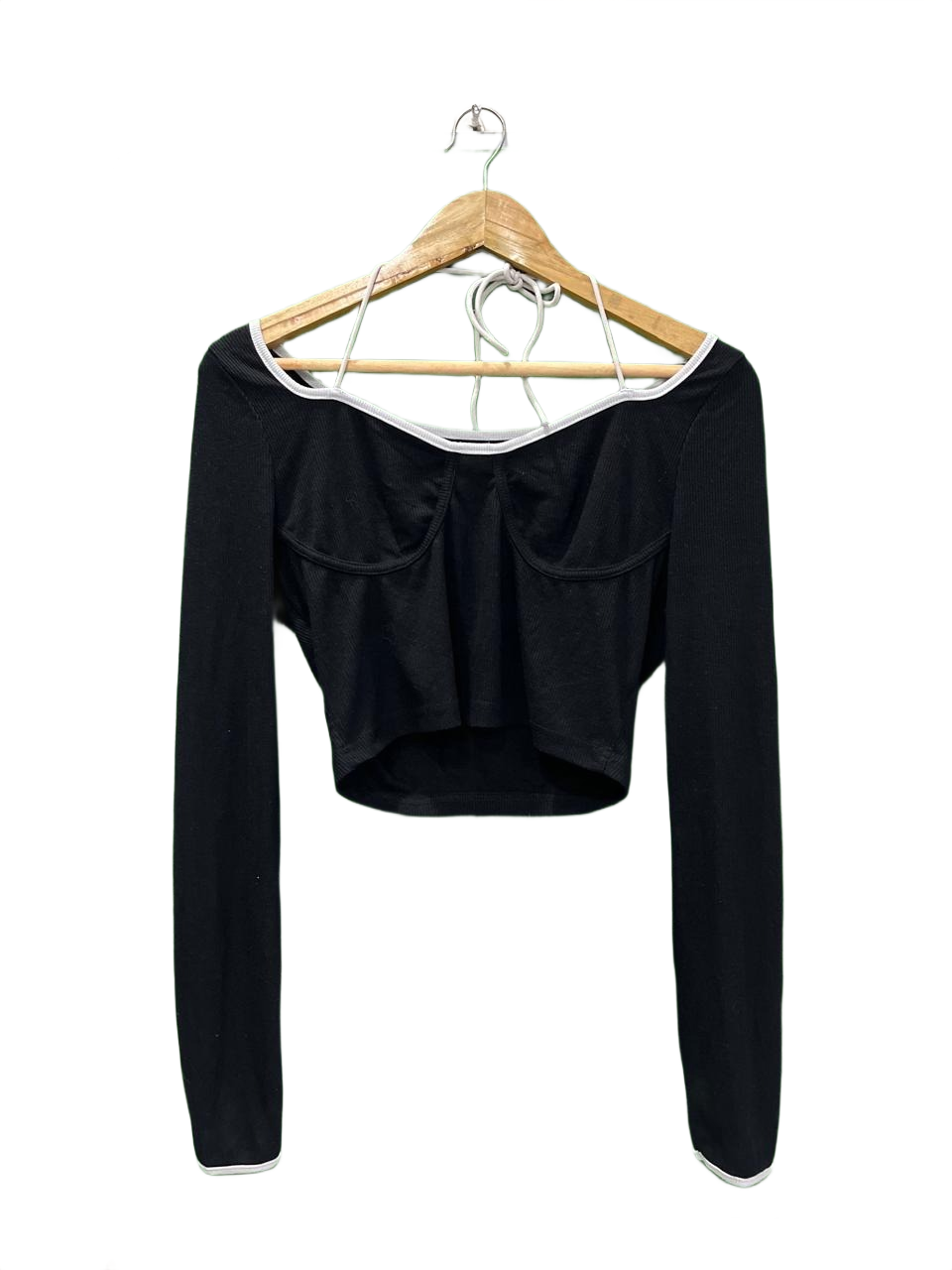 Shein Black Ribbed Long Sleeve Crop Top