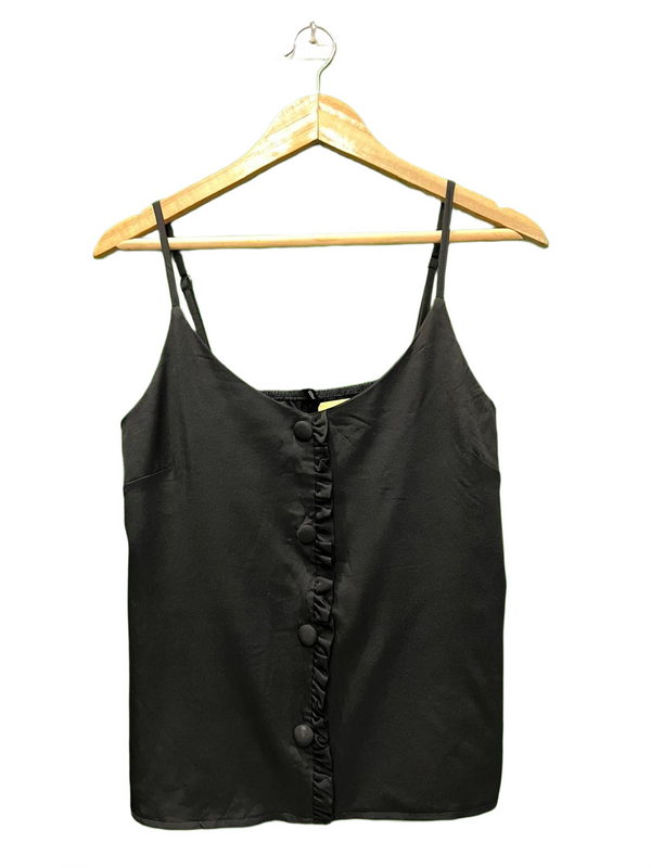 Black Ruffle & Button Tank Top