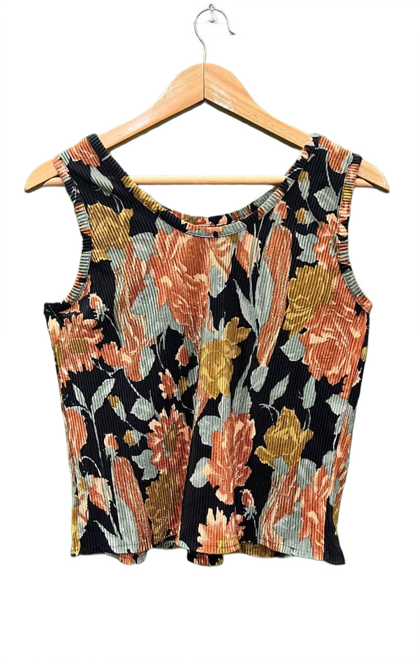 Vintage-Inspired Floral Print Pleated Tank