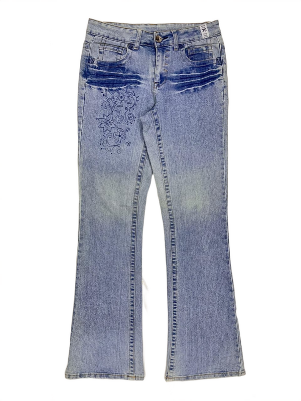 Y2K Floral Light Wash Flare Jeans
