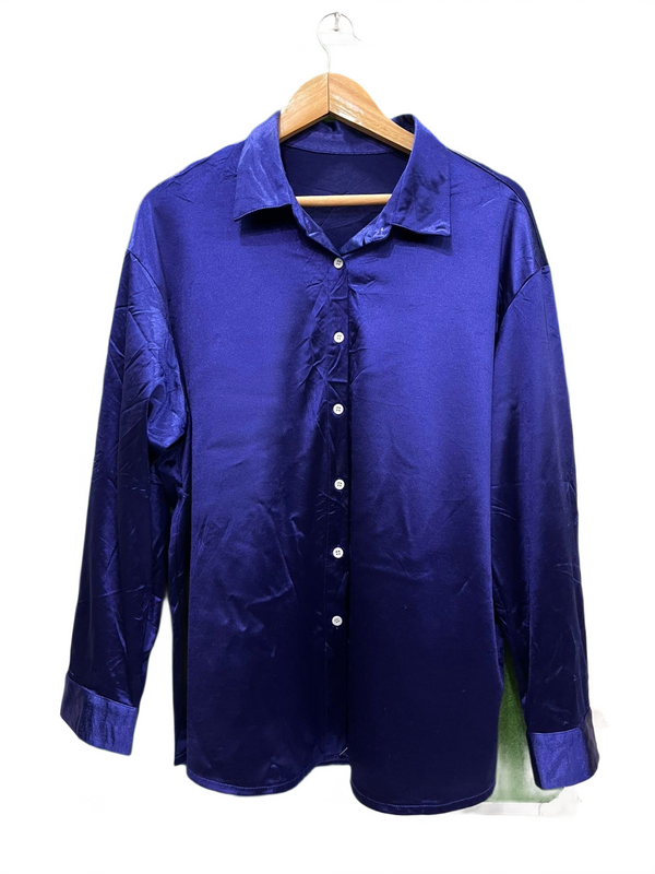 Blue Silk Button-Down Shirt