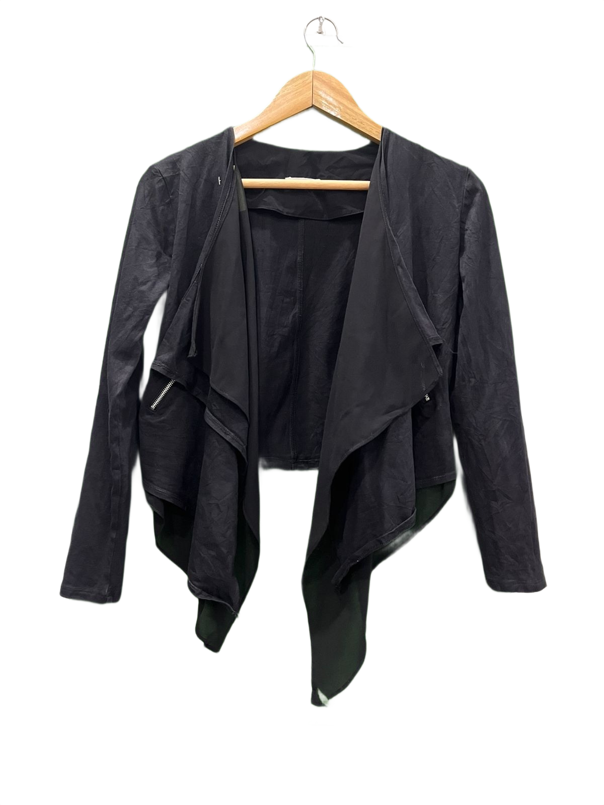 Black Draped Open Cardigan Top