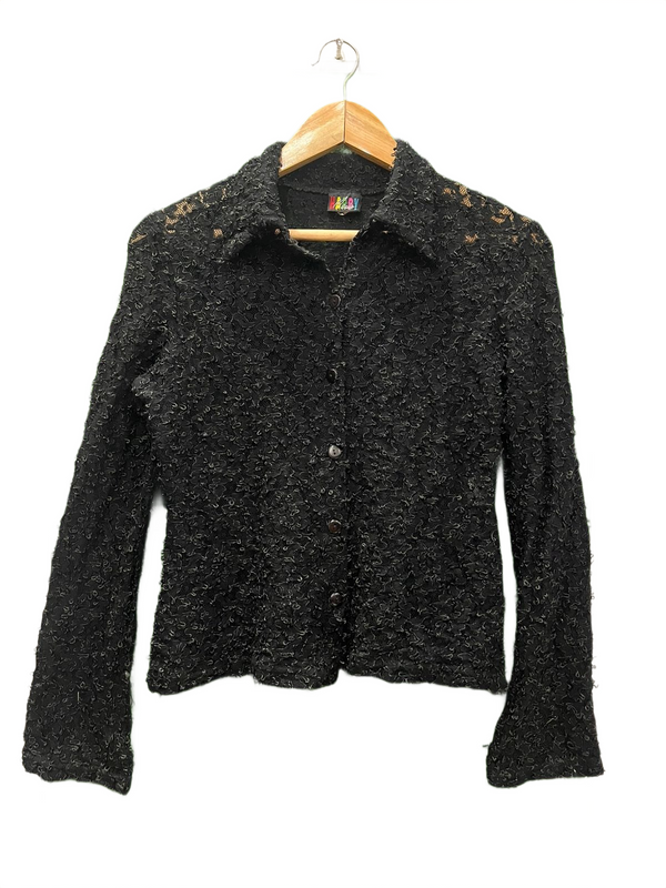 Black Textured Lace Button-Down Shirt