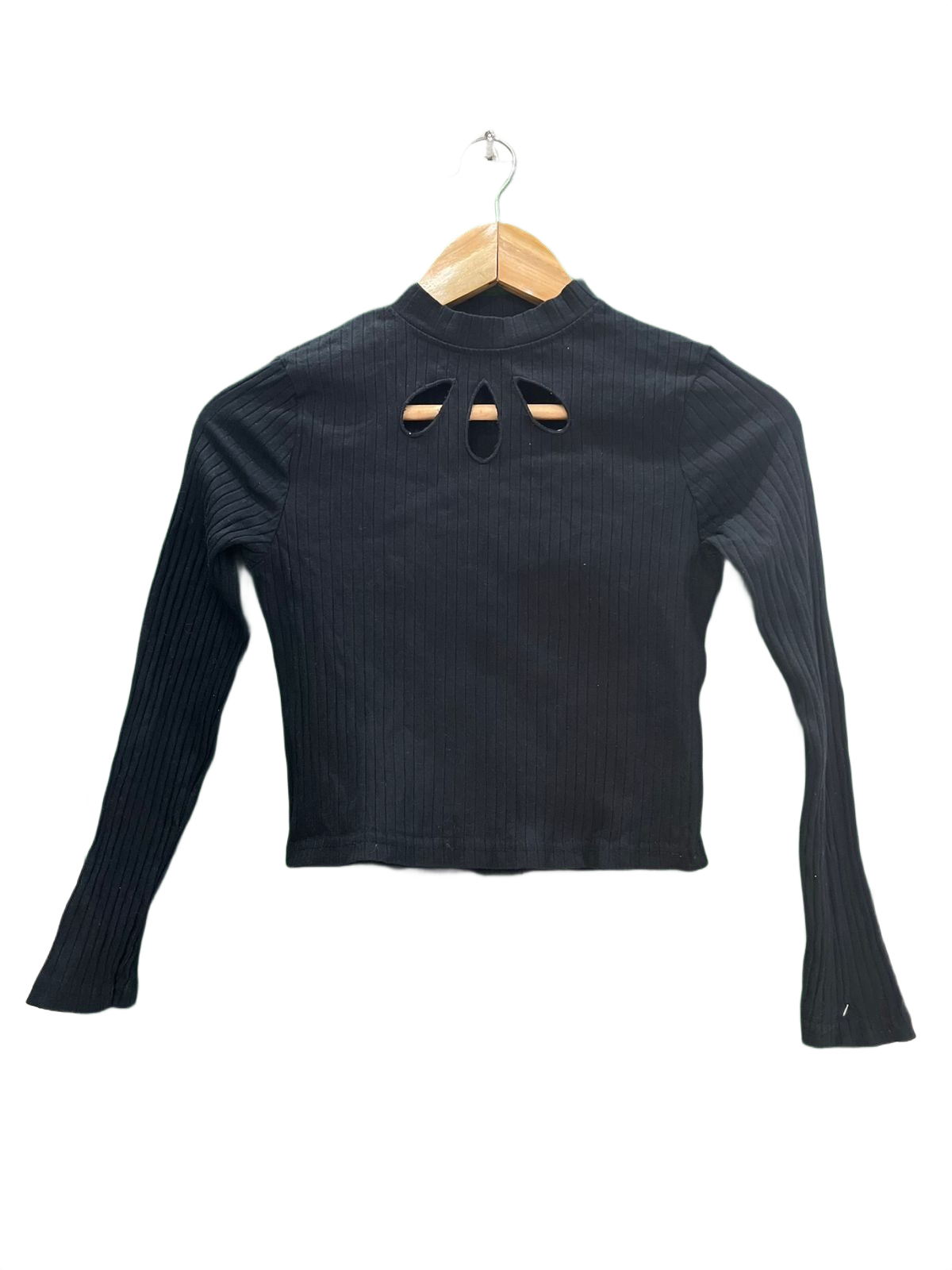 Black Ribbed Long Sleeve Top