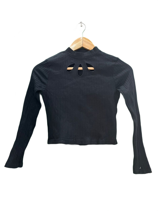 Black Ribbed Long Sleeve Top