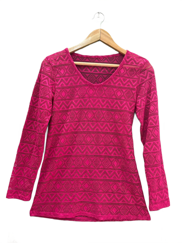 Hot Pink Geometric Lace Top