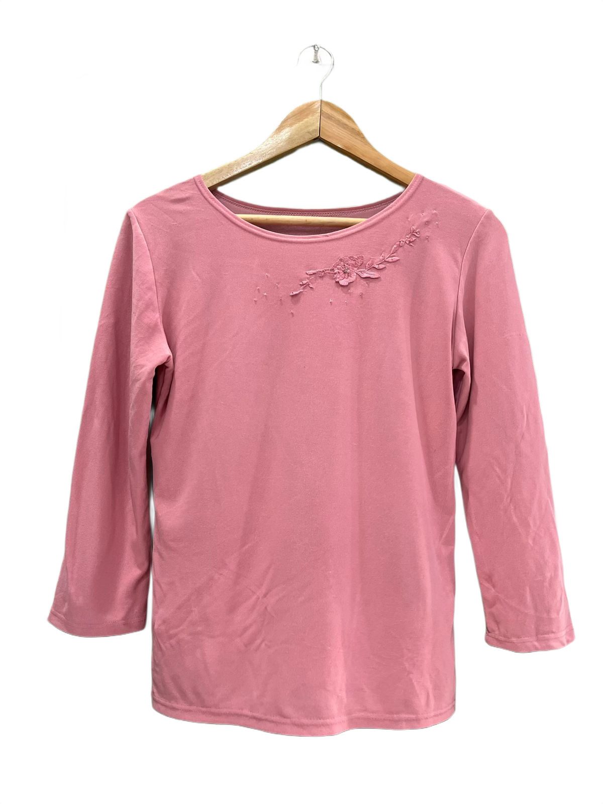 Pink Floral Embroidered Long Sleeve Top
