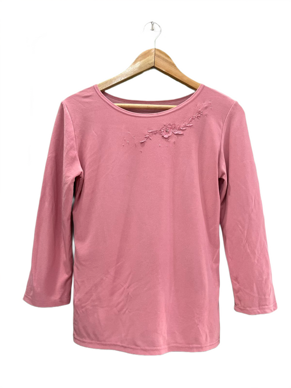 Pink Floral Embroidered Long Sleeve Top