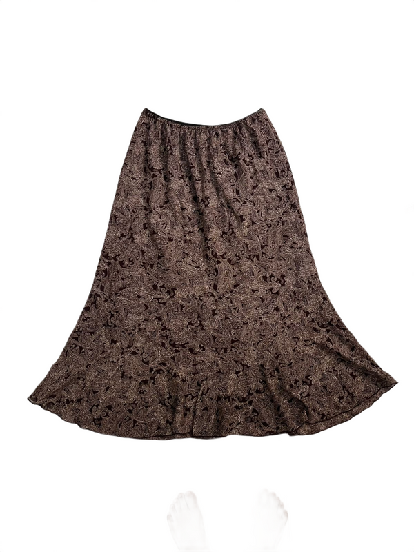 Brown Paisley Print Maxi Skirt