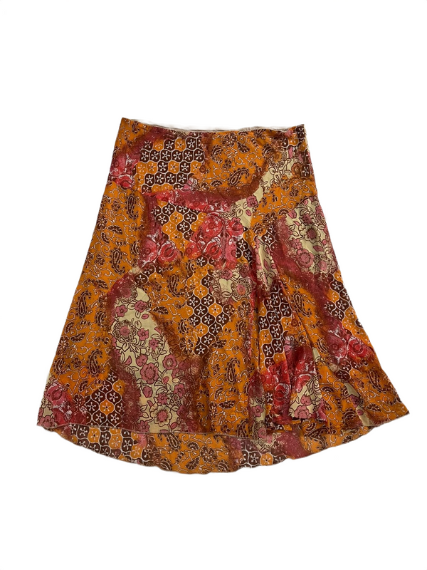 Orange Multi-Color Floral A-Line Skirt