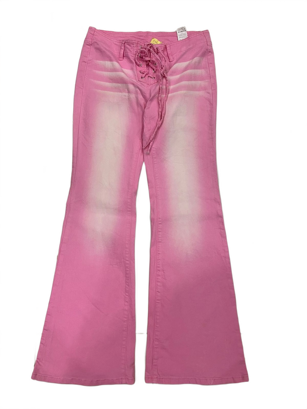 Shein Pink Low Rise Lace-Up Flare Jeans